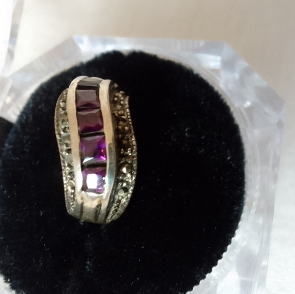 Vintage 925 sterling silver ring with amythest stone size 6 - Picture 1 of 4
